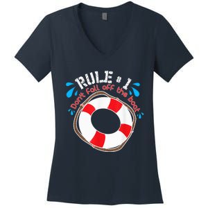 Funny Rule Number 1 Don't Fall off the Boat Holiday Cruise Women's V-Neck T-Shirt