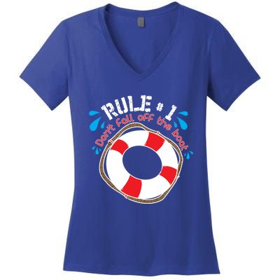 Funny Rule Number 1 Dont Fall Off The Boat Holiday Cruise Gift Women's V-Neck T-Shirt