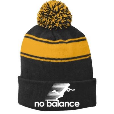 Funny Runner No Balance Stripe Pom Pom Beanie