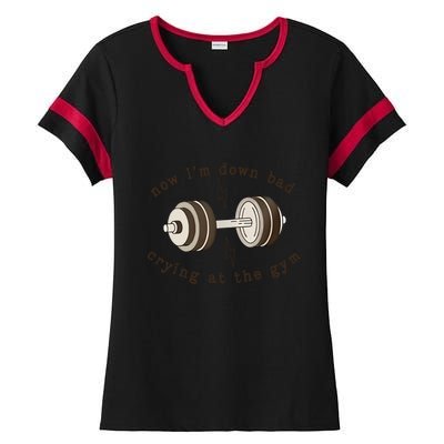 Funny Retro Now IM Down Bad Crying At The Gym Gift Ladies Halftime Notch Neck Tee