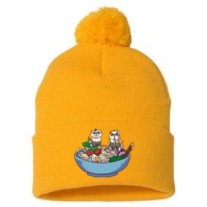 Ferret Ramen Noodles Anime Kawaii Japanese Otaku Gift Pom Pom 12in Knit Beanie