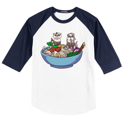 Ferret Ramen Noodles Anime Kawaii Japanese Otaku Gift Baseball Sleeve Shirt