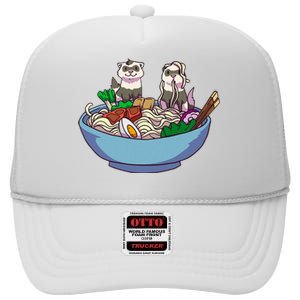 Ferret Ramen Noodles Anime Kawaii Japanese Otaku Gift High Crown Mesh Back Trucker Hat