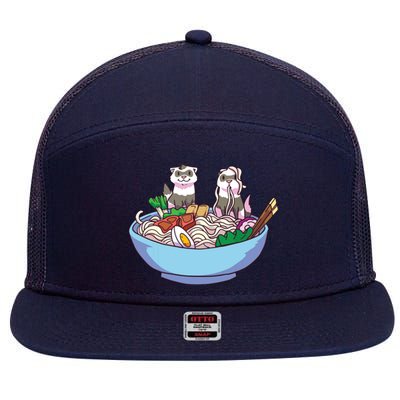 Ferret Ramen Noodles Anime Kawaii Japanese Otaku Gift 7 Panel Mesh Trucker Snapback Hat