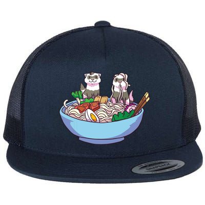 Ferret Ramen Noodles Anime Kawaii Japanese Otaku Gift Flat Bill Trucker Hat