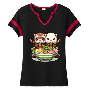 Ferret Ramen Noodle Japanese Kawaii Anime Gifts Women Ladies Halftime Notch Neck Tee