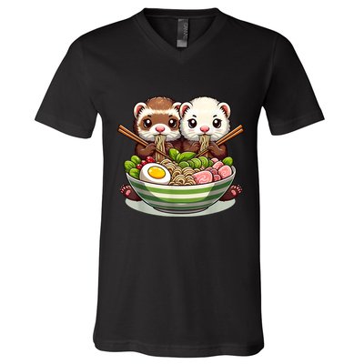 Ferret Ramen Noodle Japanese Kawaii Anime Gifts Women V-Neck T-Shirt