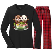 Ferret Ramen Noodle Japanese Kawaii Anime Gifts Women Women's Long Sleeve Flannel Pajama Set 