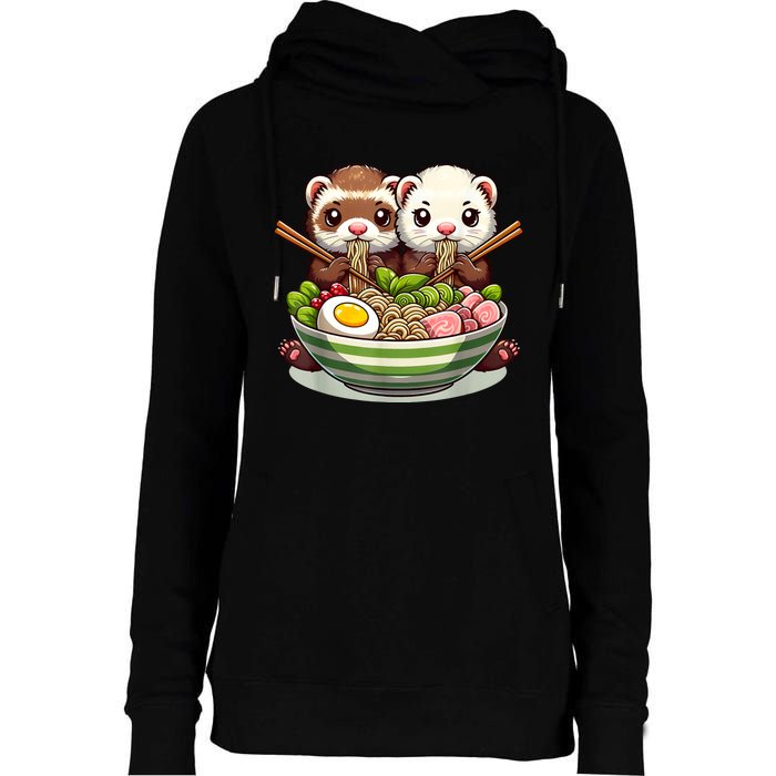 Ferret Ramen Noodle Japanese Kawaii Anime Gifts Women Womens Funnel Neck Pullover Hood