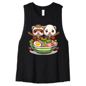 Ferret Ramen Noodle Japanese Kawaii Anime Gifts Women Women's Racerback Cropped Tank