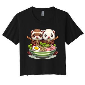 Ferret Ramen Noodle Japanese Kawaii Anime Gifts Women Women's Crop Top Tee