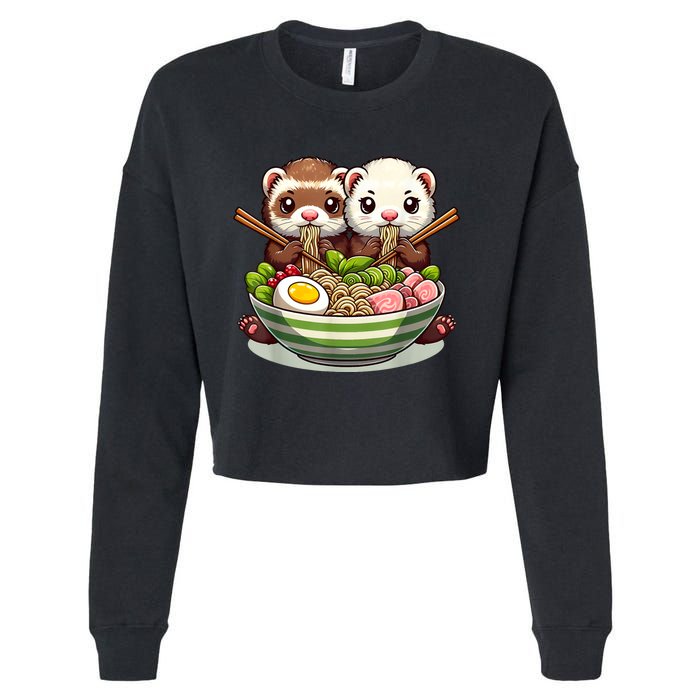 Ferret Ramen Noodle Japanese Kawaii Anime Gifts Women Cropped Pullover Crew