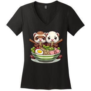 Ferret Ramen Noodle Japanese Kawaii Anime Gifts Women Women's V-Neck T-Shirt