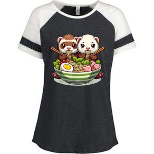 Ferret Ramen Noodle Japanese Kawaii Anime Gifts Women Enza Ladies Jersey Colorblock Tee