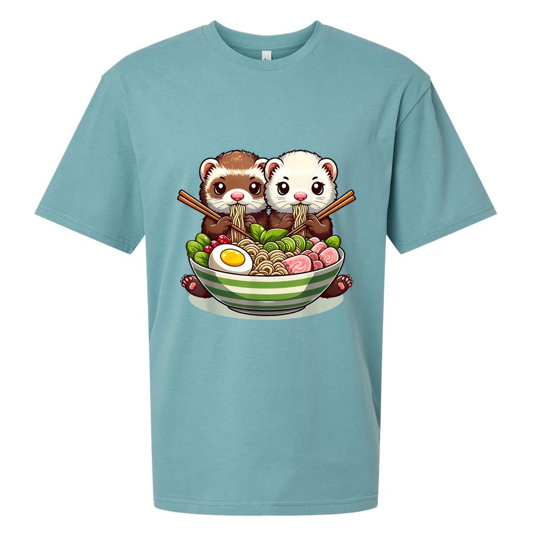 Ferret Ramen Noodle Japanese Kawaii Anime Gifts Women Sueded Cloud Jersey T-Shirt