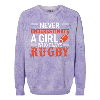 Funny Rugby Never Underestimate A Girl Who Plays Rugby Colorblast Crewneck Sweatshirt