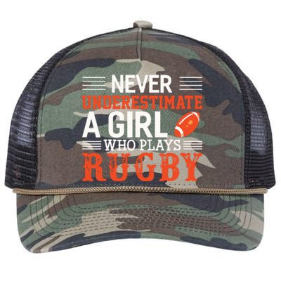 Funny Rugby Never Underestimate A Girl Who Plays Rugby Retro Rope Trucker Hat Cap