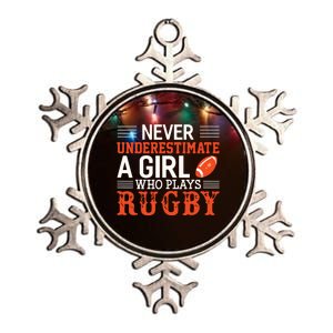 Funny Rugby Never Underestimate A Girl Who Plays Rugby Metallic Star Ornament