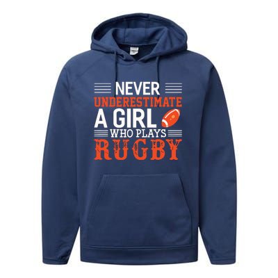 Funny Rugby Never Underestimate A Girl Who Plays Rugby Performance Fleece Hoodie