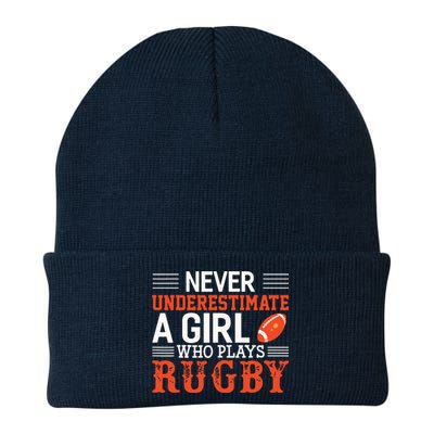 Funny Rugby Never Underestimate A Girl Who Plays Rugby Knit Cap Winter Beanie