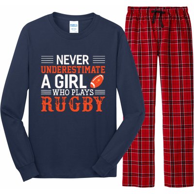 Funny Rugby Never Underestimate A Girl Who Plays Rugby Long Sleeve Pajama Set