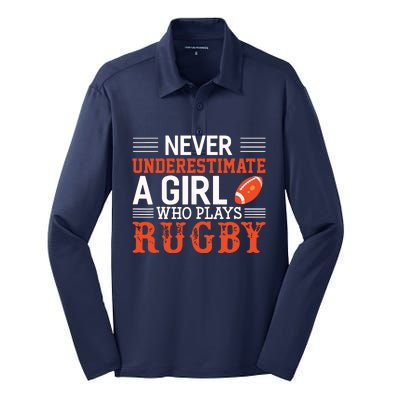 Funny Rugby Never Underestimate A Girl Who Plays Rugby Silk Touch Performance Long Sleeve Polo