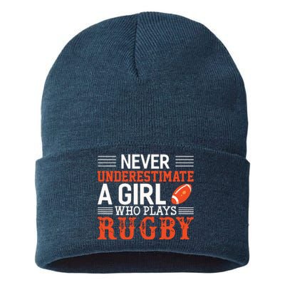 Funny Rugby Never Underestimate A Girl Who Plays Rugby Sustainable Knit Beanie