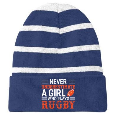 Funny Rugby Never Underestimate A Girl Who Plays Rugby Striped Beanie with Solid Band