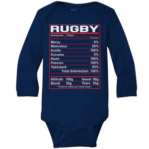 Funny Rugby Nutrition Facts Rugby Player Baby Long Sleeve Bodysuit