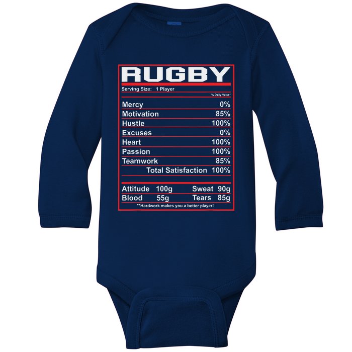 Funny Rugby Nutrition Facts Rugby Player Baby Long Sleeve Bodysuit