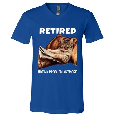 Funny Retired Not My Problem Anymore Gift Funny Cat Retirement Gift V-Neck T-Shirt