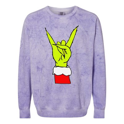 Funny Rock On Hand Christmas Rock & Roll Elf Xmas Colorblast Crewneck Sweatshirt