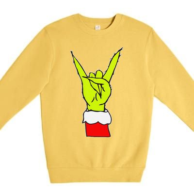 Funny Rock On Hand Christmas Rock & Roll Elf Xmas Premium Crewneck Sweatshirt