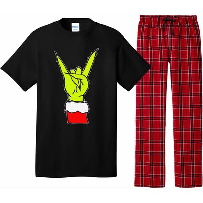 Funny Rock On Hand Christmas Rock & Roll Elf Xmas Pajama Set