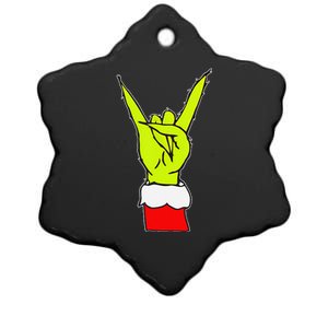 Funny Rock On Hand Christmas Rock & Roll Elf Xmas Ceramic Star Ornament