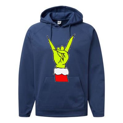 Funny Rock On Hand Christmas Rock & Roll Elf Xmas Performance Fleece Hoodie