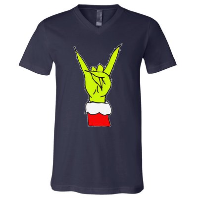 Funny Rock On Hand Christmas Rock & Roll Elf Xmas V-Neck T-Shirt