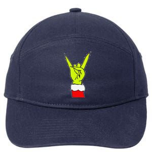 Funny Rock On Hand Christmas Rock & Roll Elf Xmas 7-Panel Snapback Hat