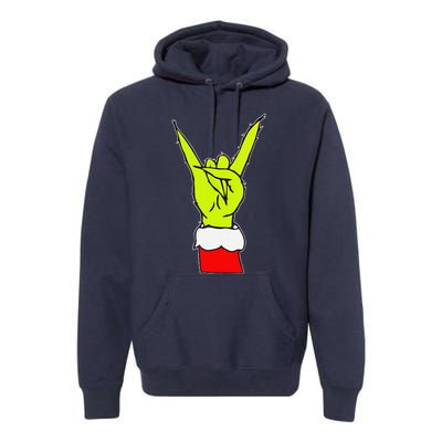 Funny Rock On Hand Christmas Rock & Roll Elf Xmas Premium Hoodie