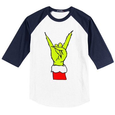 Funny Rock On Hand Christmas Rock & Roll Elf Xmas Baseball Sleeve Shirt