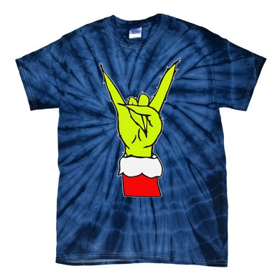 Funny Rock On Hand Christmas Rock & Roll Elf Xmas Tie-Dye T-Shirt