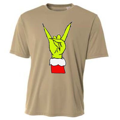 Funny Rock On Hand Christmas Rock & Roll Elf Xmas Cooling Performance Crew T-Shirt