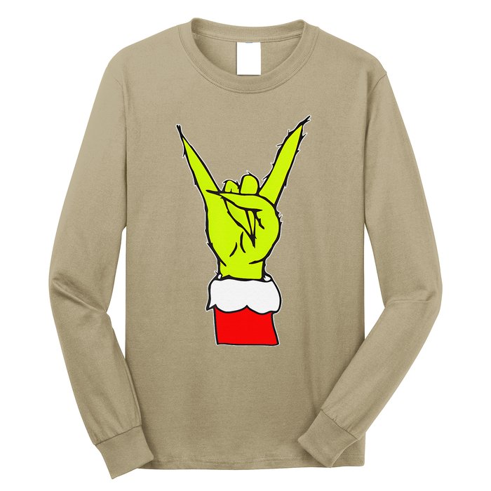 Funny Rock On Hand Christmas Rock & Roll Elf Xmas Long Sleeve Shirt