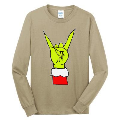 Funny Rock On Hand Christmas Rock & Roll Elf Xmas Tall Long Sleeve T-Shirt