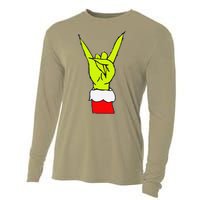 Funny Rock On Hand Christmas Rock & Roll Elf Xmas Cooling Performance Long Sleeve Crew