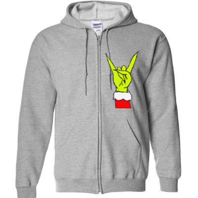 Funny Rock On Hand Christmas Rock & Roll Elf Xmas Full Zip Hoodie