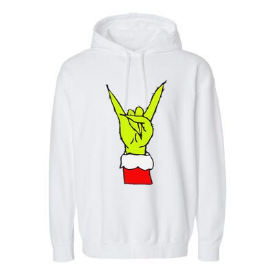 Funny Rock On Hand Christmas Rock & Roll Elf Xmas Garment-Dyed Fleece Hoodie