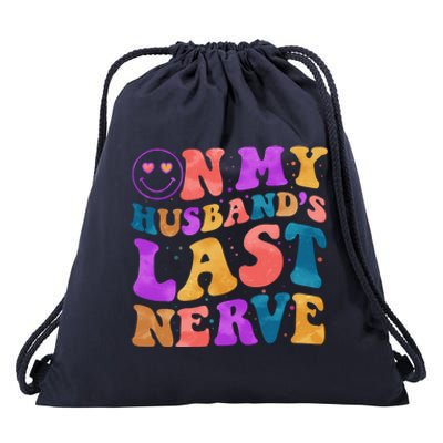 Funny Retro On My Husband's Last Nerve Drawstring Bag