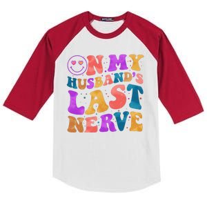 Funny Retro On My Husband's Last Nerve Kids Colorblock Raglan Jersey