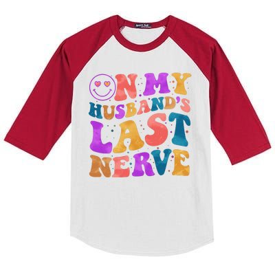 Funny Retro On My Husband's Last Nerve Kids Colorblock Raglan Jersey